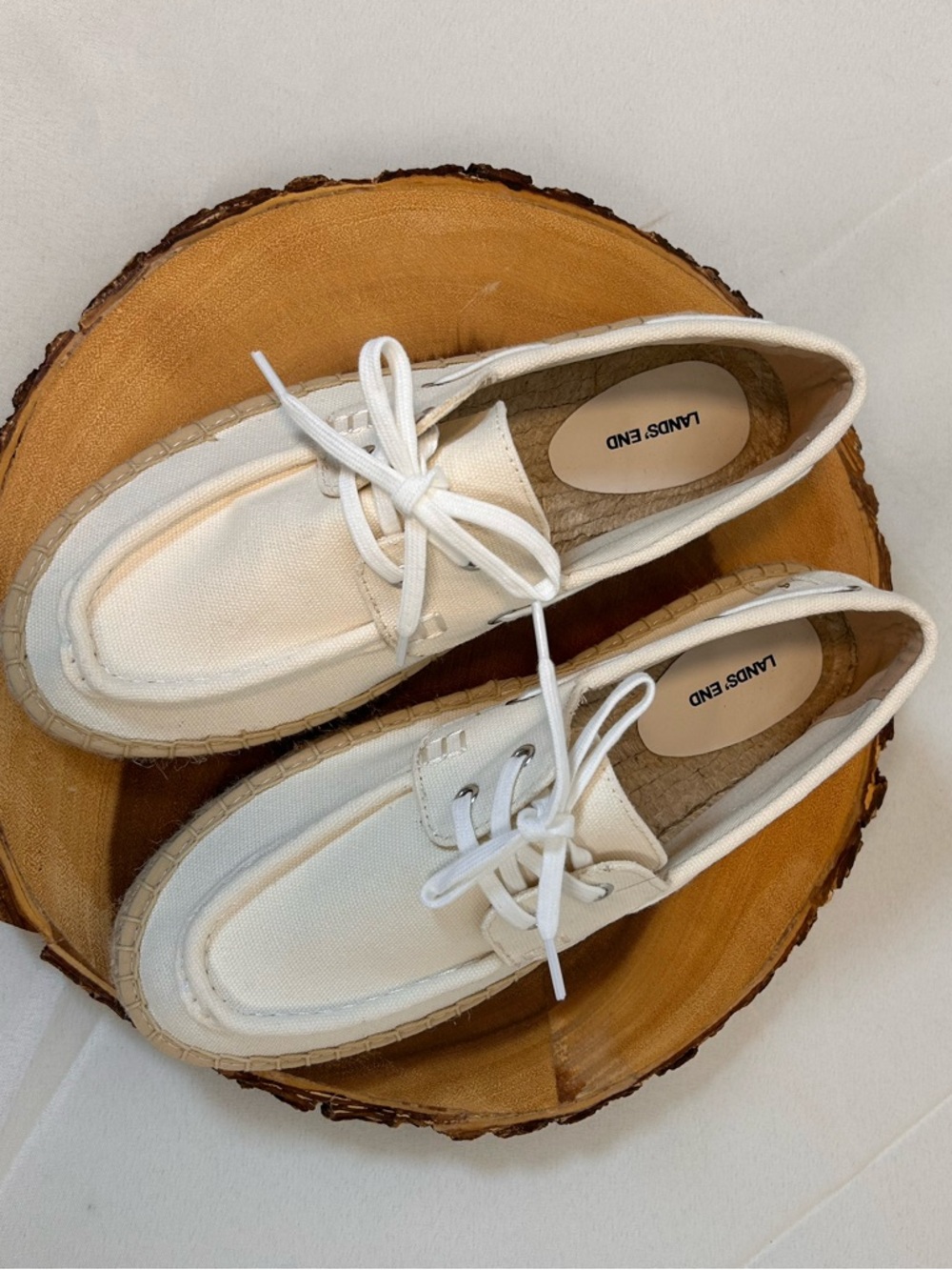 Lands'‎ End Sea-sport Espadrille Cream Canvas Lace-Up Boat Shoes Women’s 8